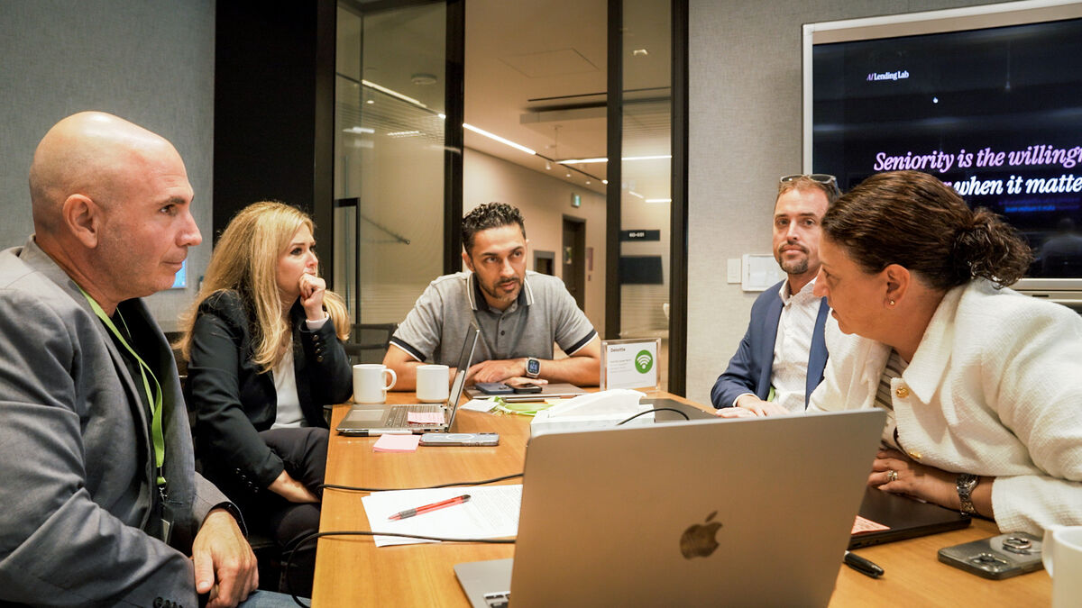 A table mid-discussion at the Lab
